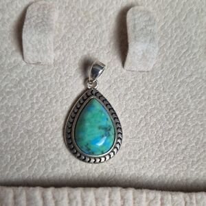 Sterling Silver Teardrop Turquoise Pendant - Green Blue Stone